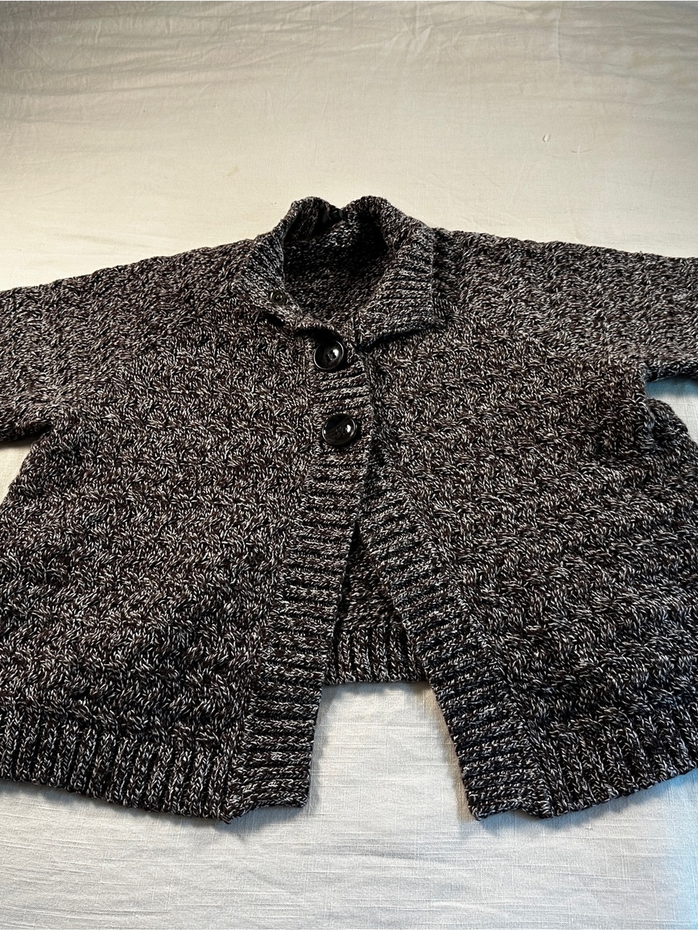 Marled Knit Button-Front Cardigan - Brown & White
